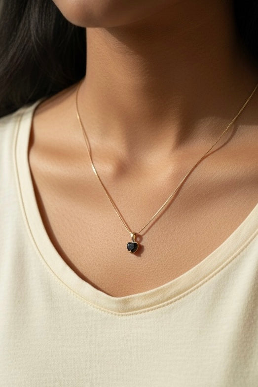 Black Stone Heart Charm Necklace