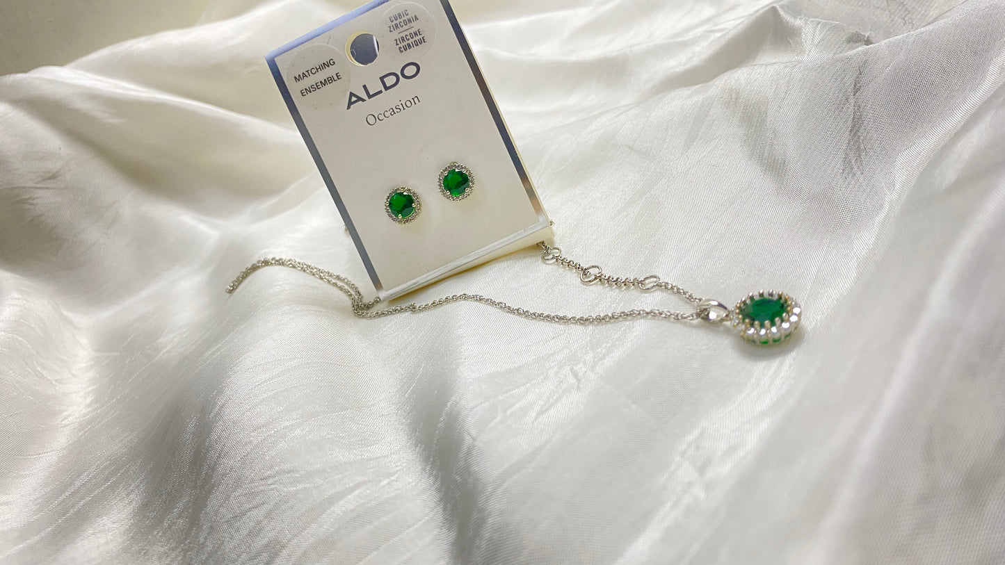 Aldo Emerald Locket and Earrings Set