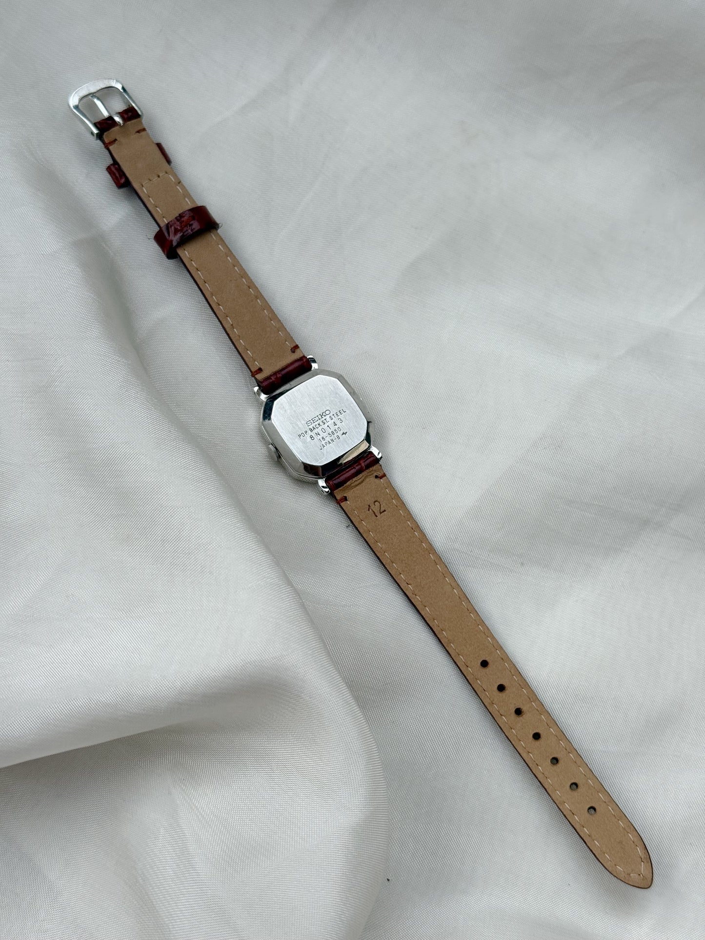 Seiko Rare Silver Tank Leather strap watch
