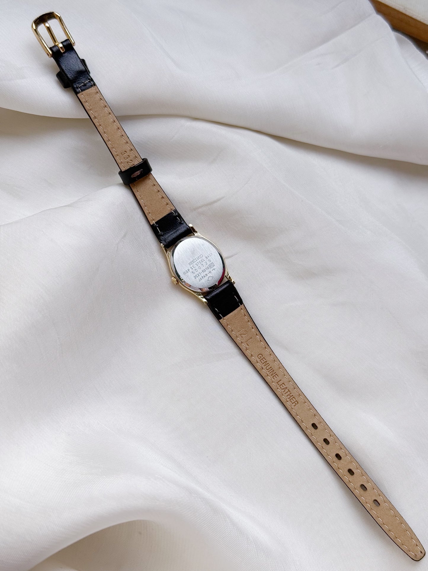 Seiko Oval dial leather strap watch