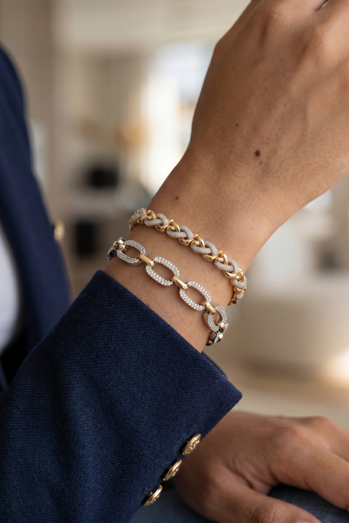 Two Tone Rhinestone Braided Bracelet