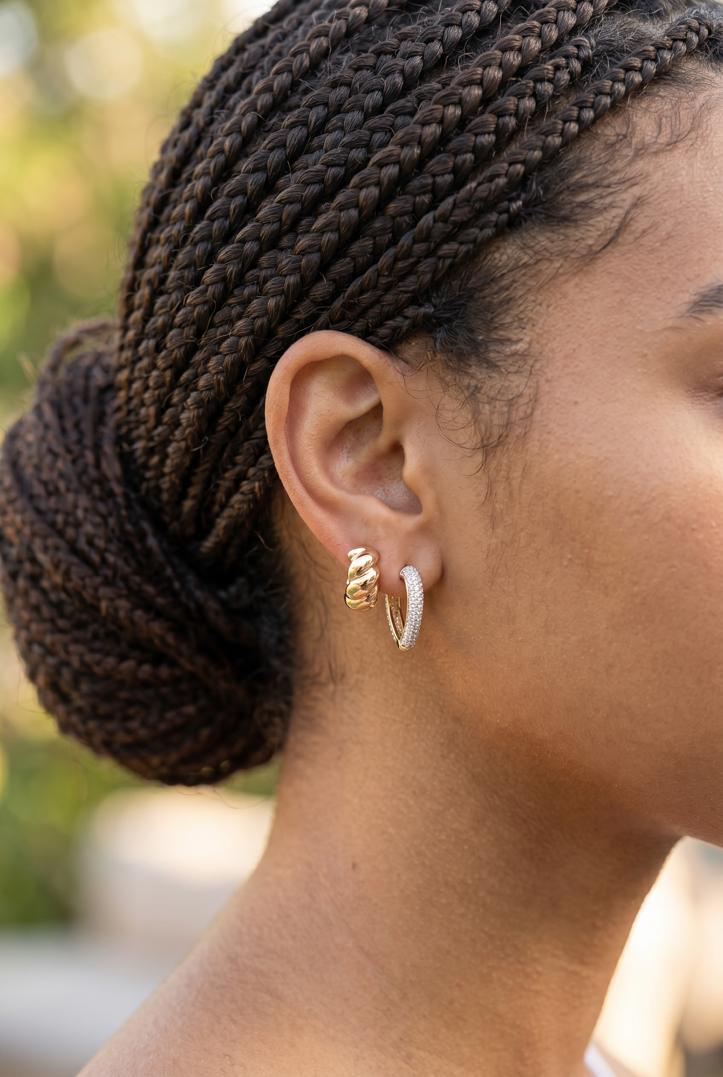 Two Tone Rhinestone heart Hoops
