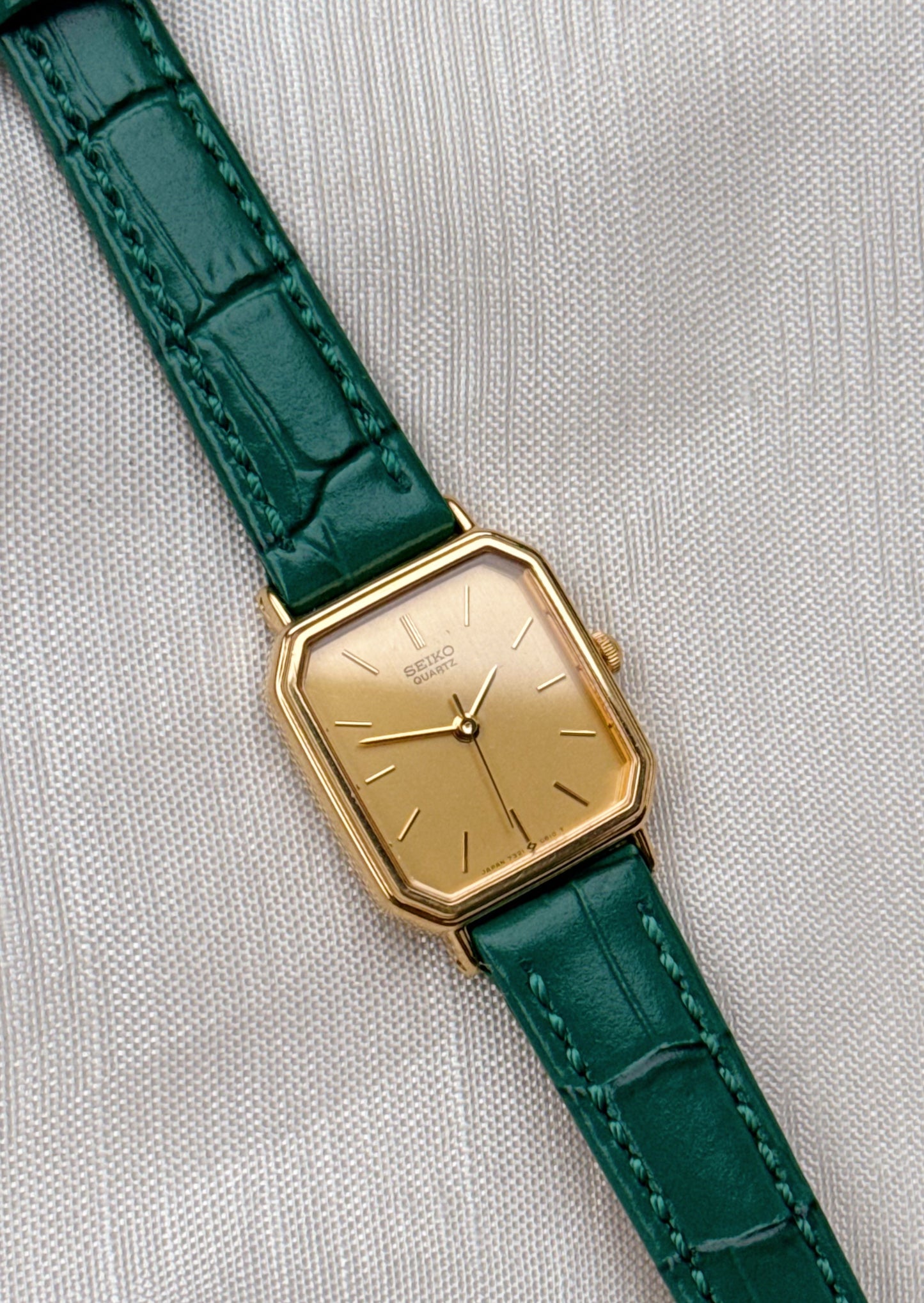 Seiko Tank Gold plated leather strap watch