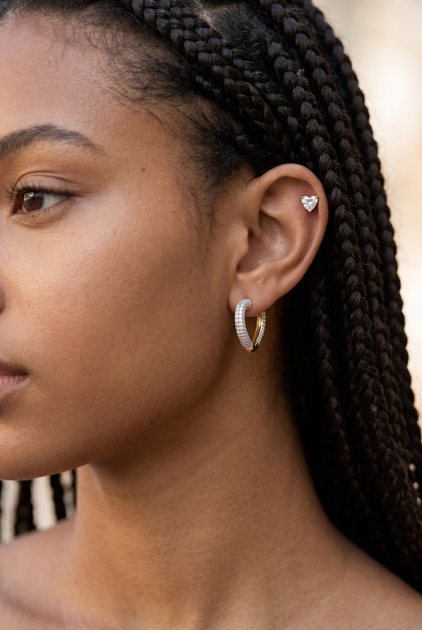 Two Tone Rhinestone heart Hoops