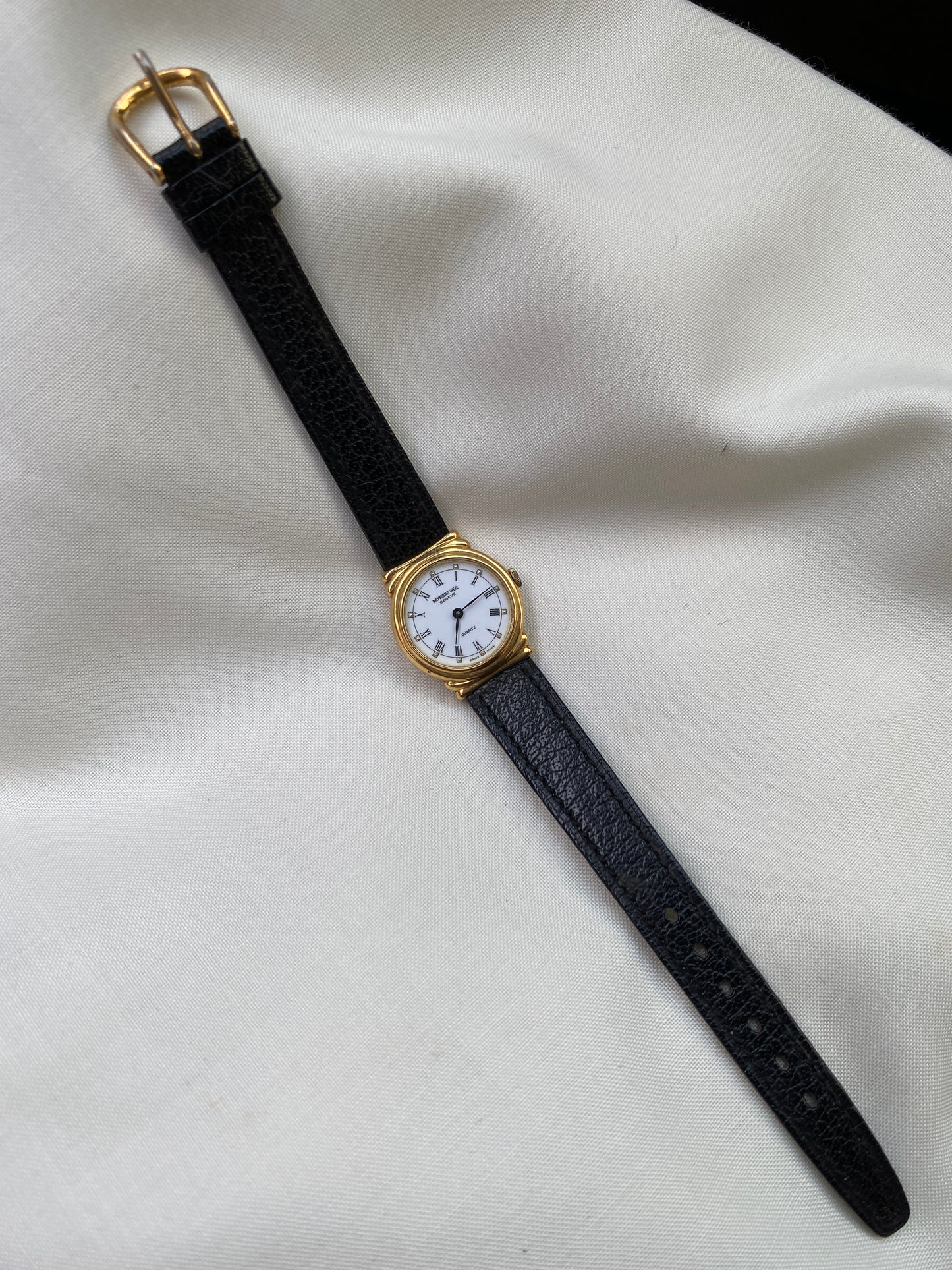 Vintage Raymond Weil Watch for women; Gold plated, Leather Strap