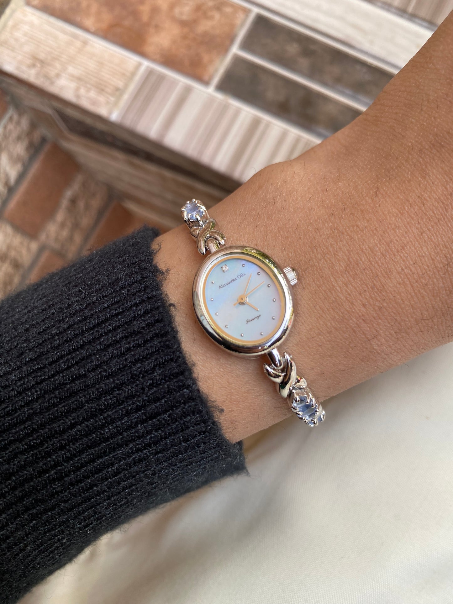 Vintage Dainty white stones watch for women