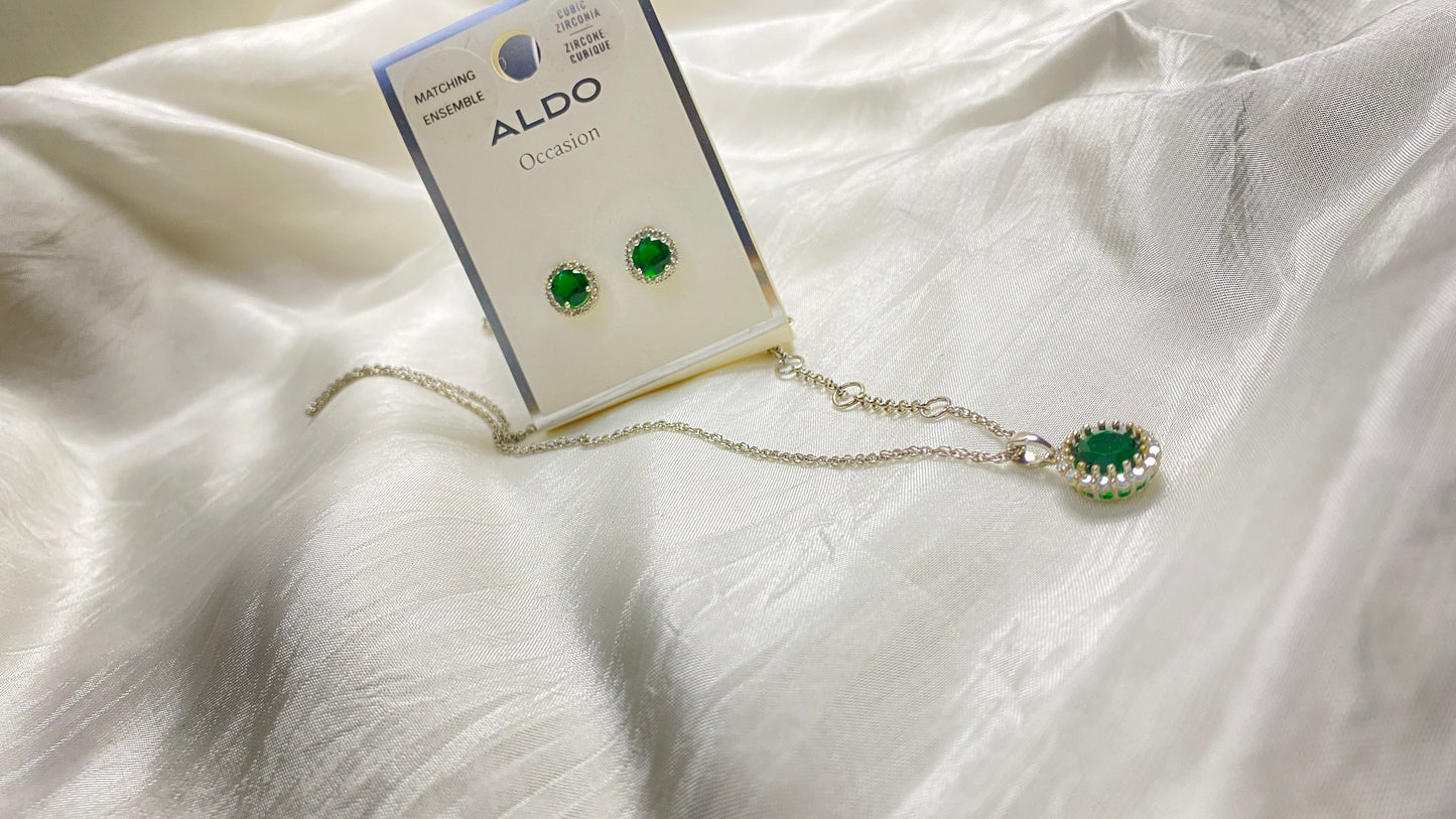 Aldo Emerald Locket and Earrings Set