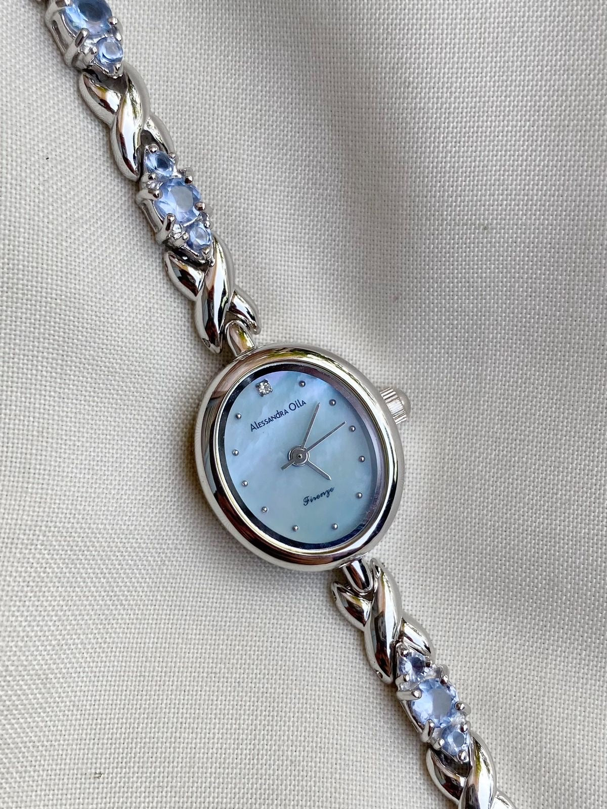 Vintage Dainty white stones watch for women