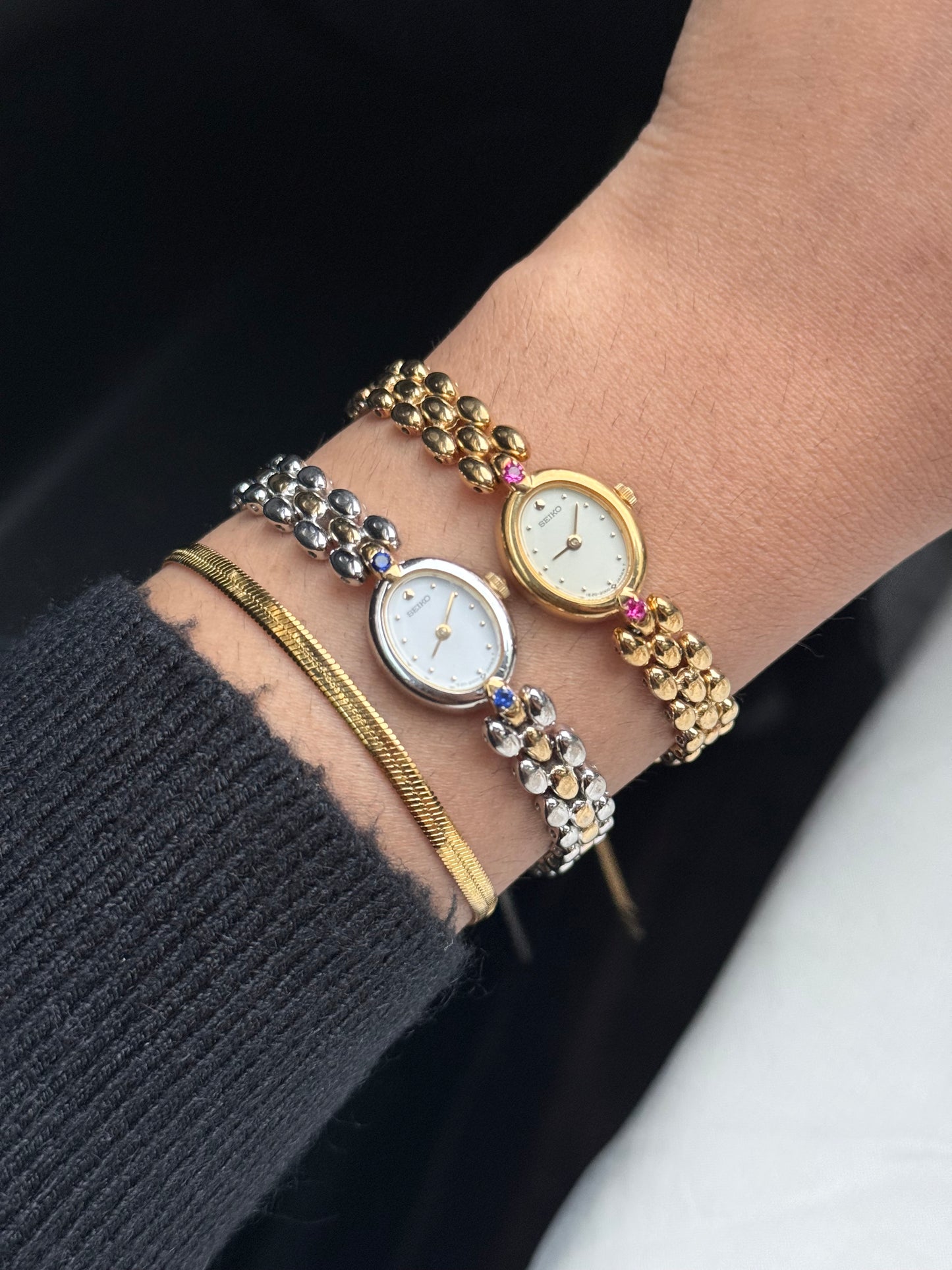 Ultra Rare Seiko Petite Dial Gold plated bracelet watch for women; Diamond accents & Rice bracelet