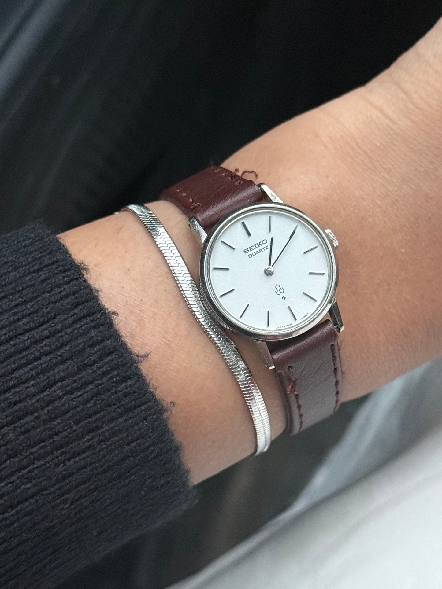 Seiko Silver leather strap watch