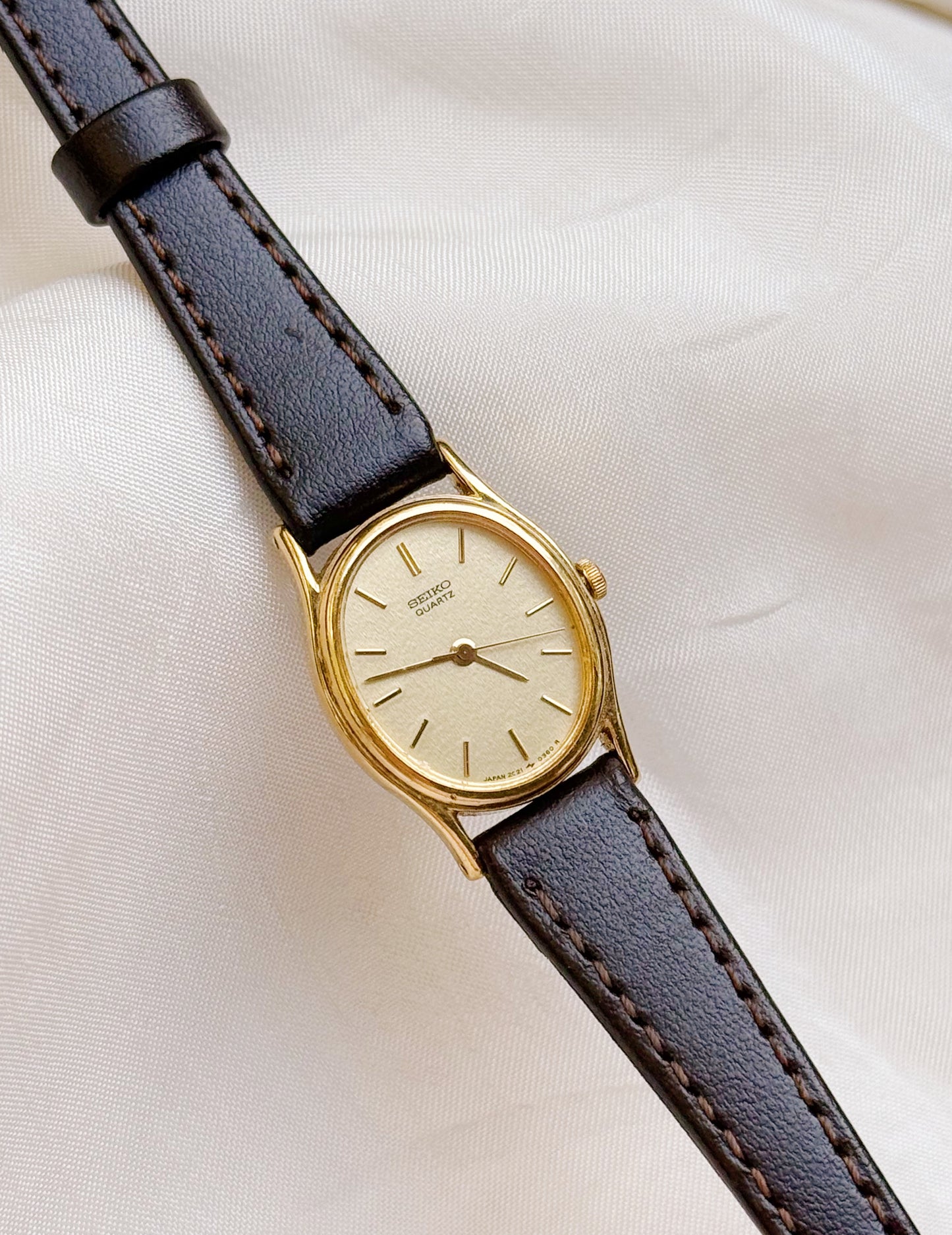Seiko Oval dial leather strap watch