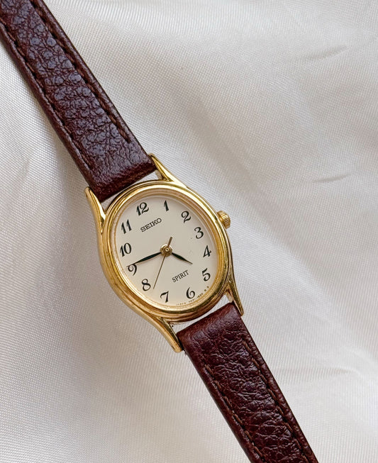 Seiko Oval Dial Leather Strap Watch