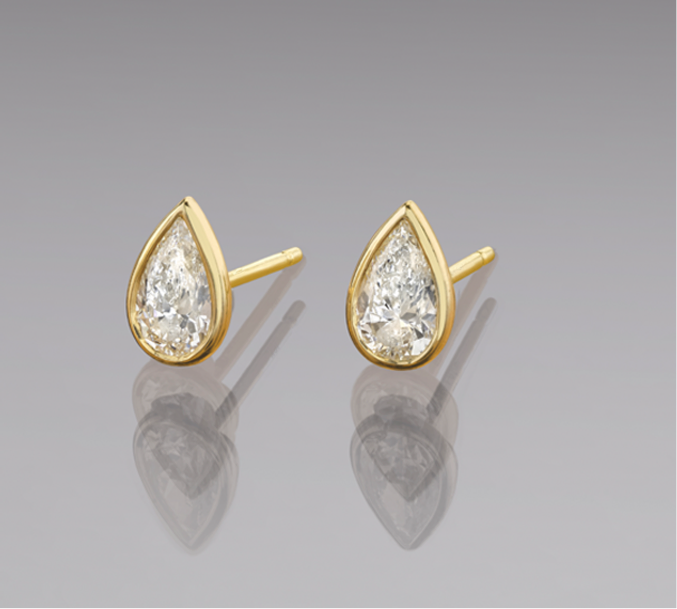 Pear Diamond Bezel Set Studs Zirconia