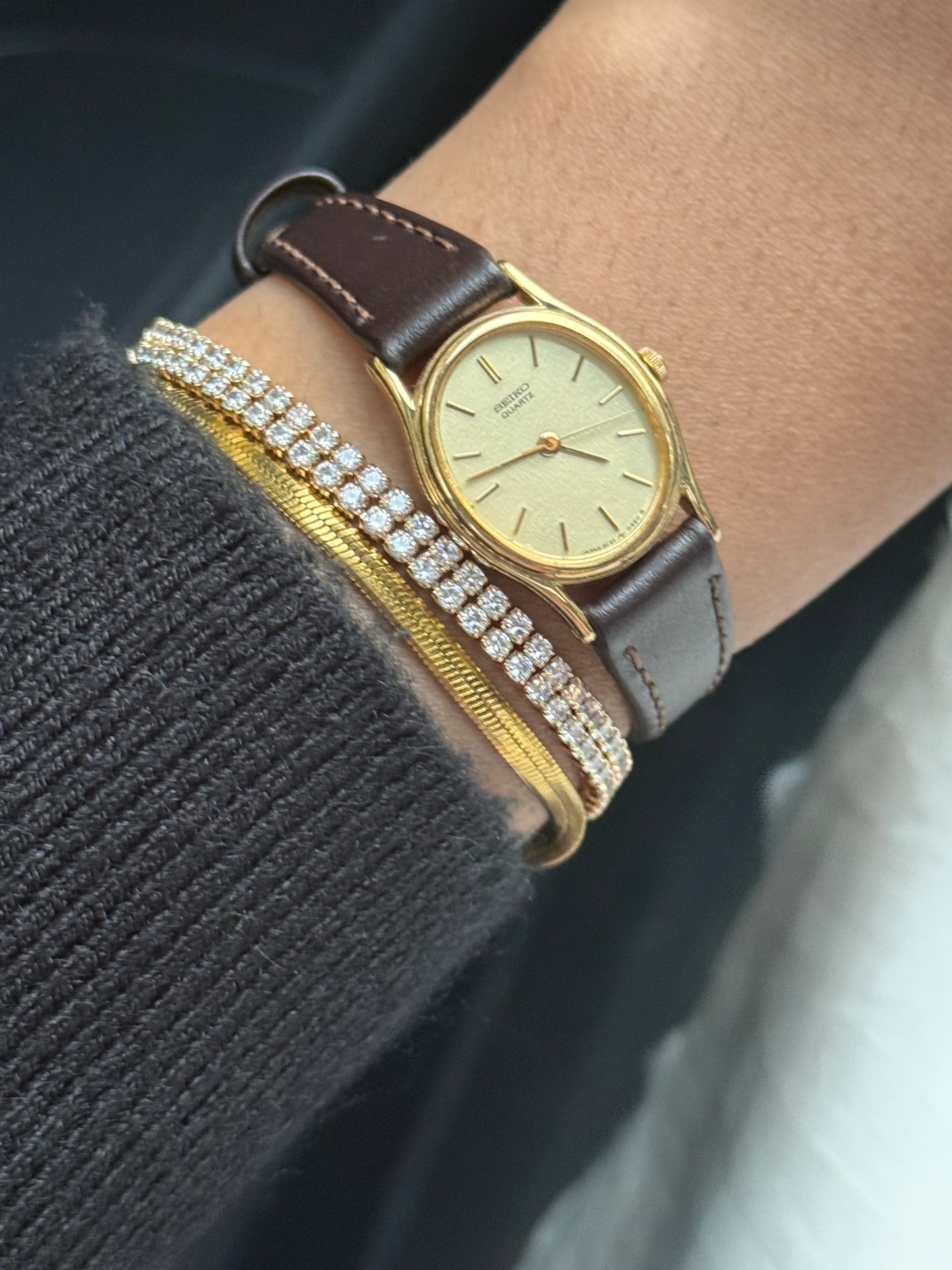 Seiko Oval dial leather strap watch