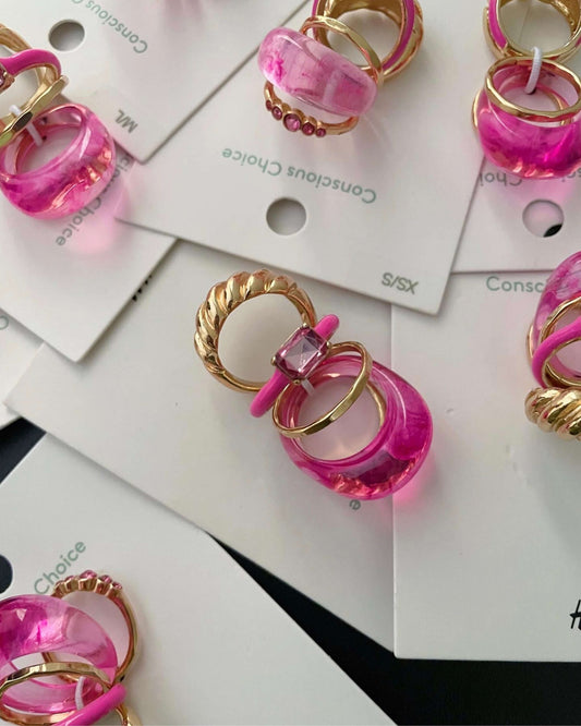 Chunky pink themed rings