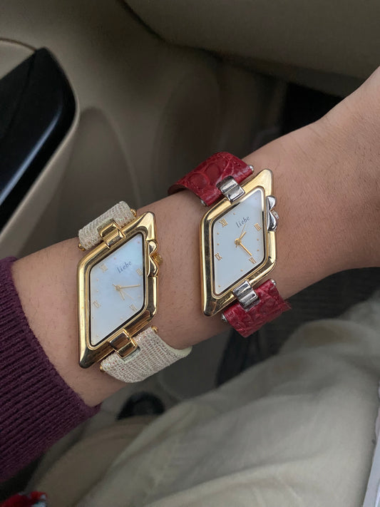 Vintage Rare Liebe Watches |  Gold Assymetrical Mother of Pearl Dial | Retro Designer Unisex Wristwatch