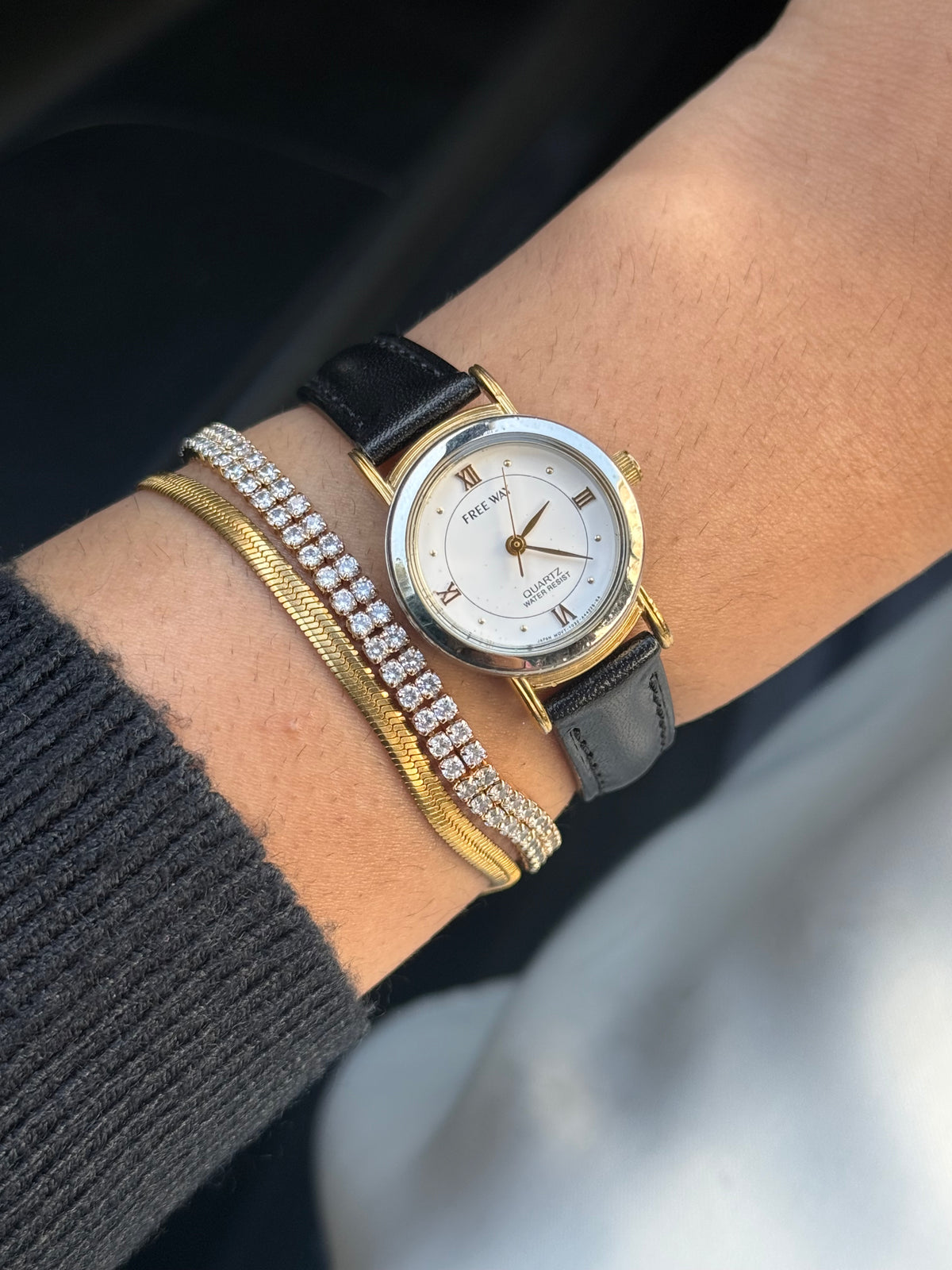 Vintage citizen free way leather strap two tone watch