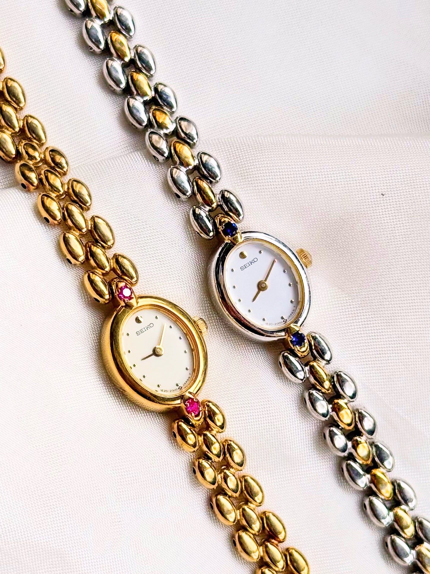 Ultra Rare Seiko Petite Dial Gold plated bracelet watch for women; Diamond accents & Rice bracelet