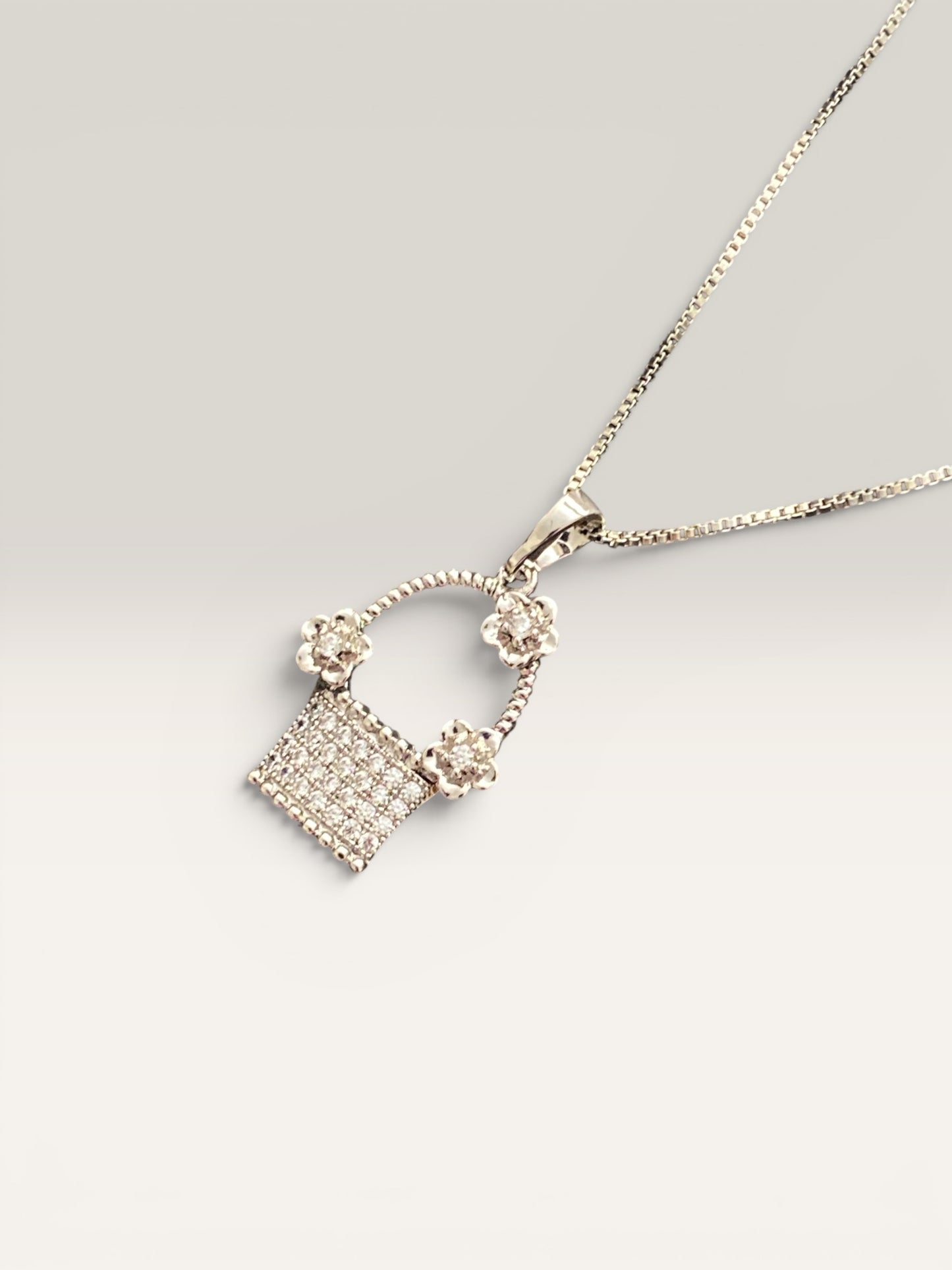 Flower Bucket Pendant Silver Necklace