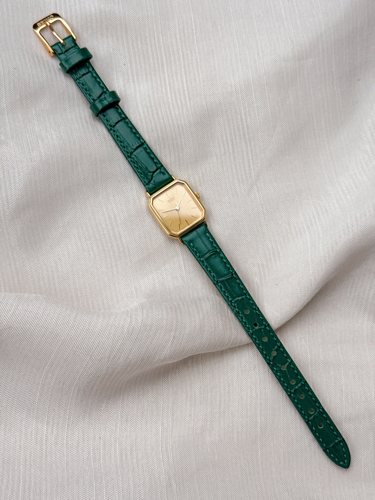 Seiko Tank Gold plated leather strap watch