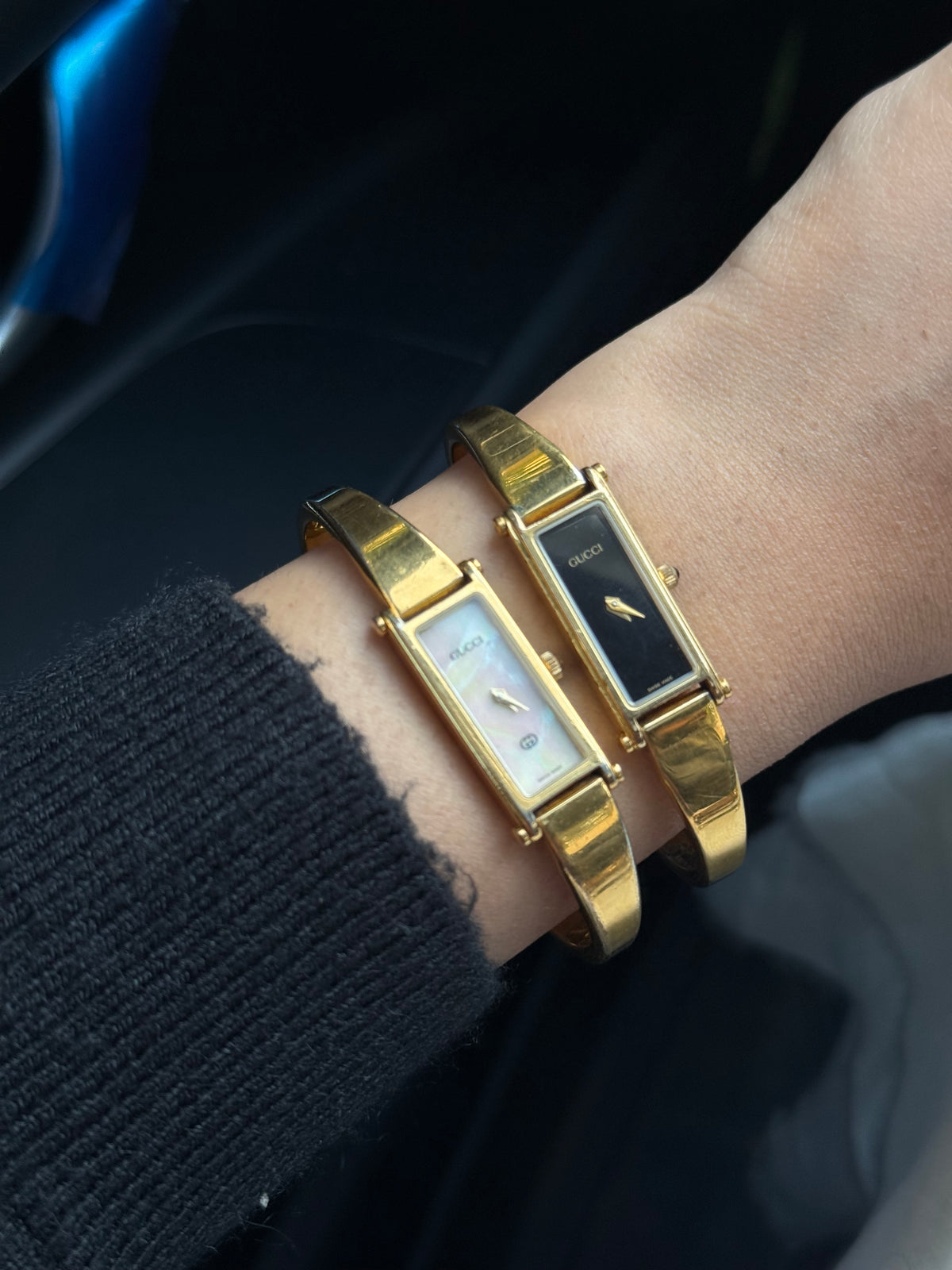 Vintage Gucci 90s Gold-Plated 1500L Quartz Watch ; MOP & Black dial