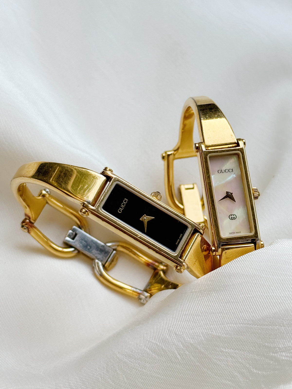 Vintage Gucci 90s Gold-Plated 1500L Quartz Watch ; MOP & Black dial