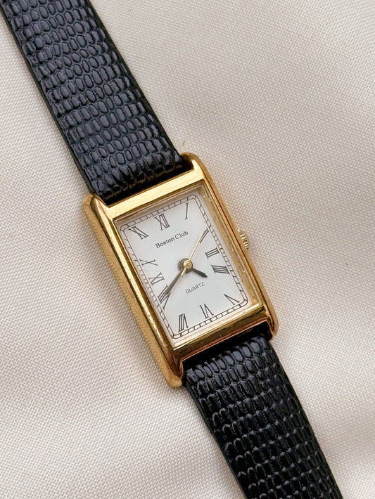 Boston Club Tank Vintage Watch for women: Black Leather Strap