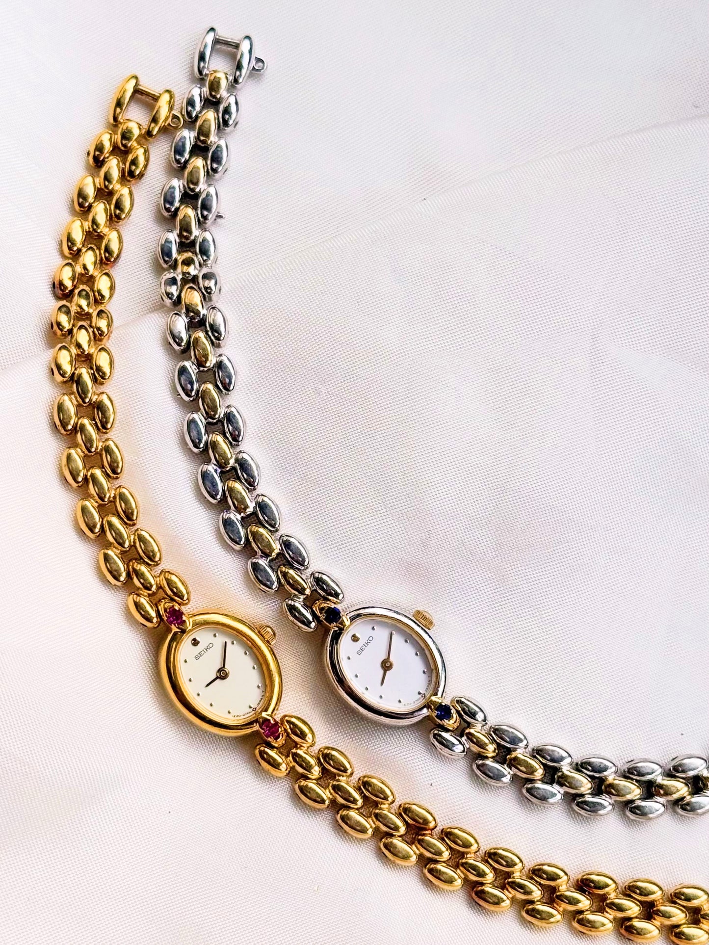 Ultra Rare Seiko Petite Dial Gold plated bracelet watch for women; Diamond accents & Rice bracelet