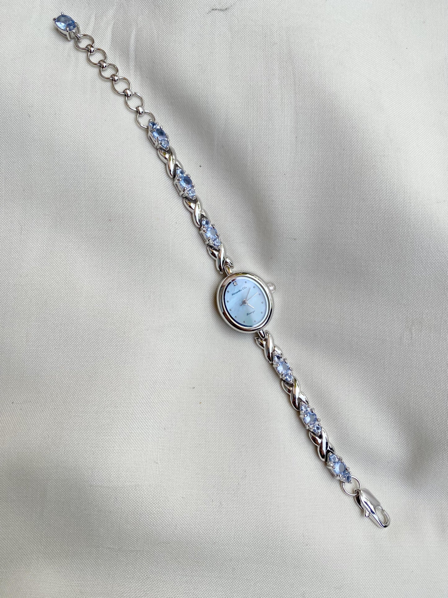 Vintage Dainty white stones watch for women
