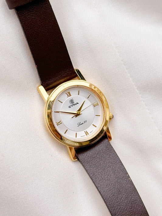 Vintage Cyma Swiss made leather strap watch