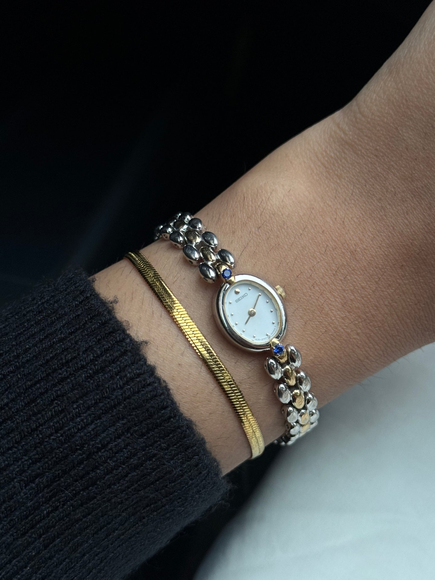 Ultra Rare Seiko Petite Dial Gold plated bracelet watch for women; Diamond accents & Rice bracelet