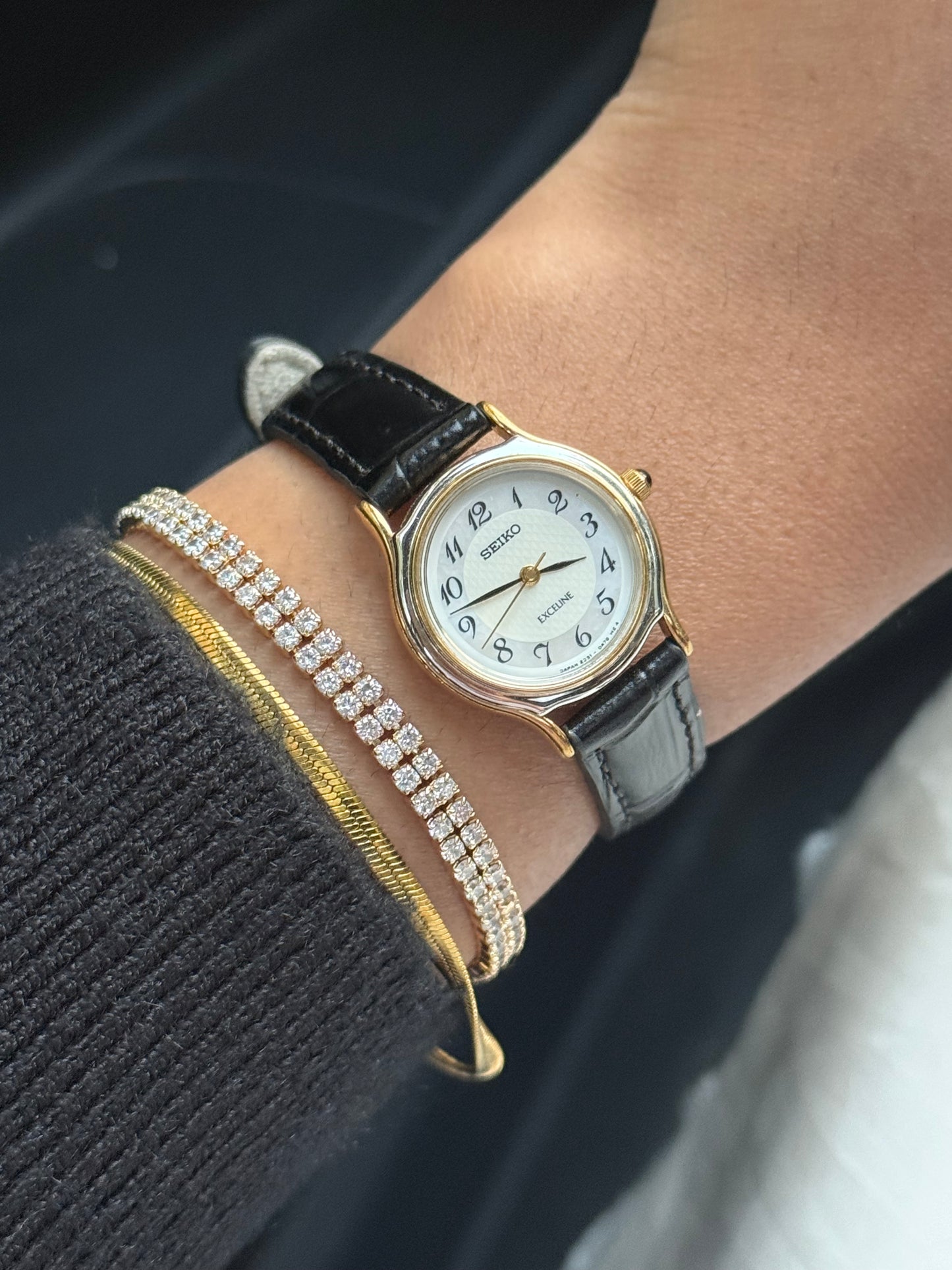 Seiko Excelline Two Tone Leather Strap Watch
