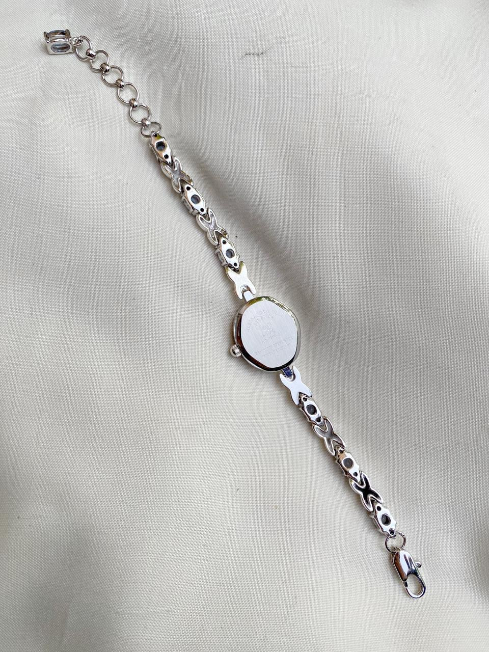 Vintage Dainty white stones watch for women