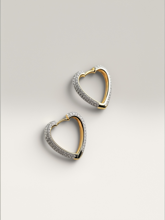 Two Tone Rhinestone heart Hoops