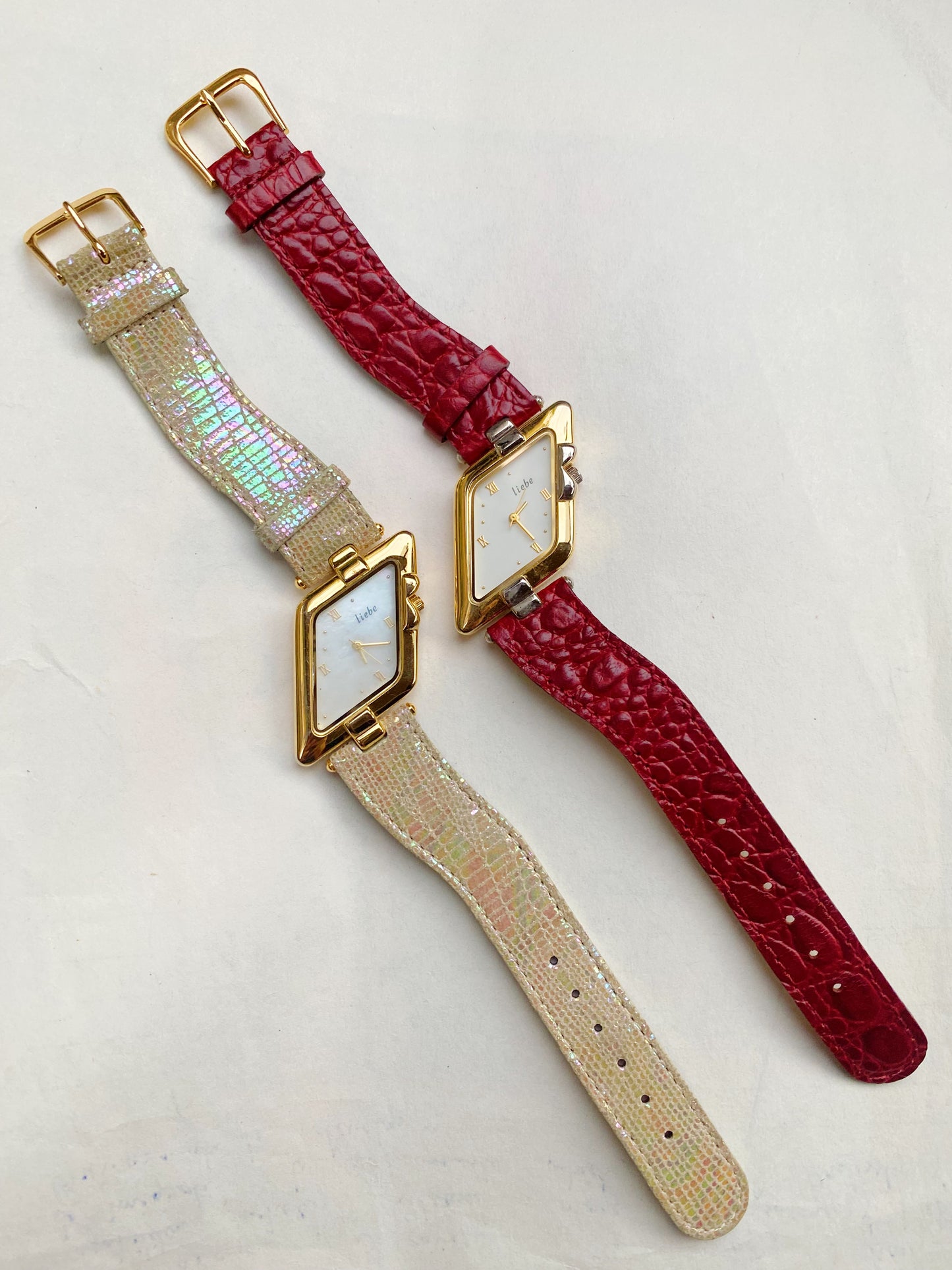 Vintage Rare Liebe Watches |  Gold Assymetrical Mother of Pearl Dial | Retro Designer Unisex Wristwatch