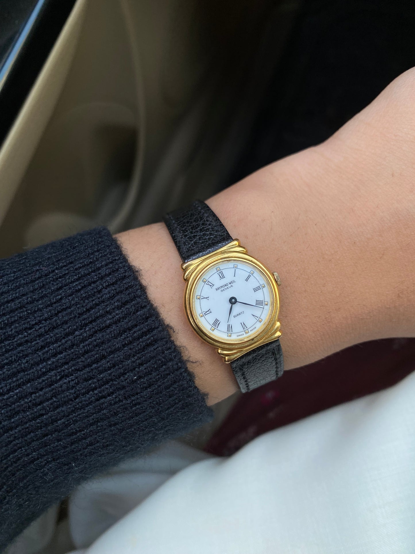 Vintage Raymond Weil Watch for women; Gold plated, Leather Strap