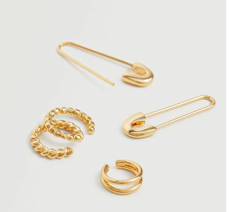 MNG safety pin golden earrings and cuff
