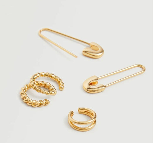 MNG safety pin golden earrings and cuff