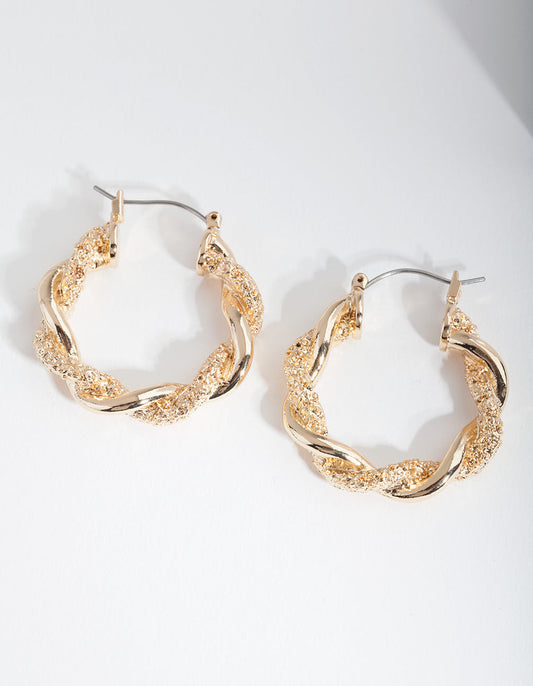H&M Gold Textured Twist Hoop Earrings