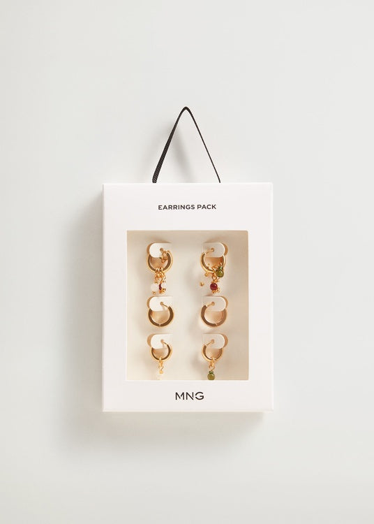 MNG Mixed earring set
Set of three, combined design, glass beads, clip fastening