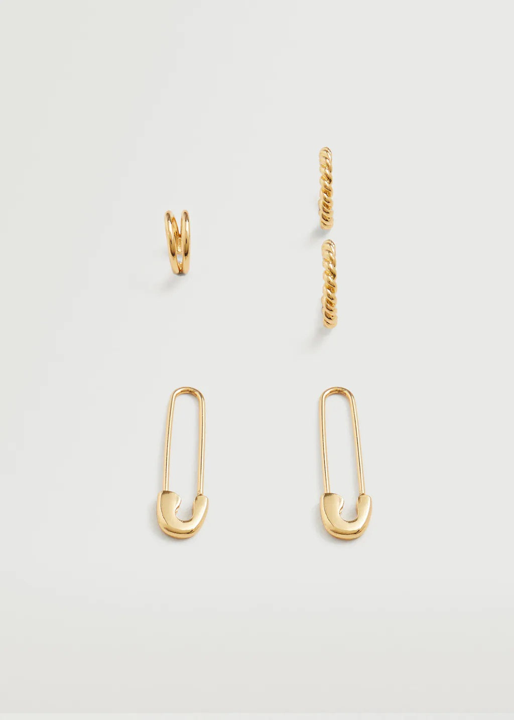 MNG safety pin golden earrings and cuff
