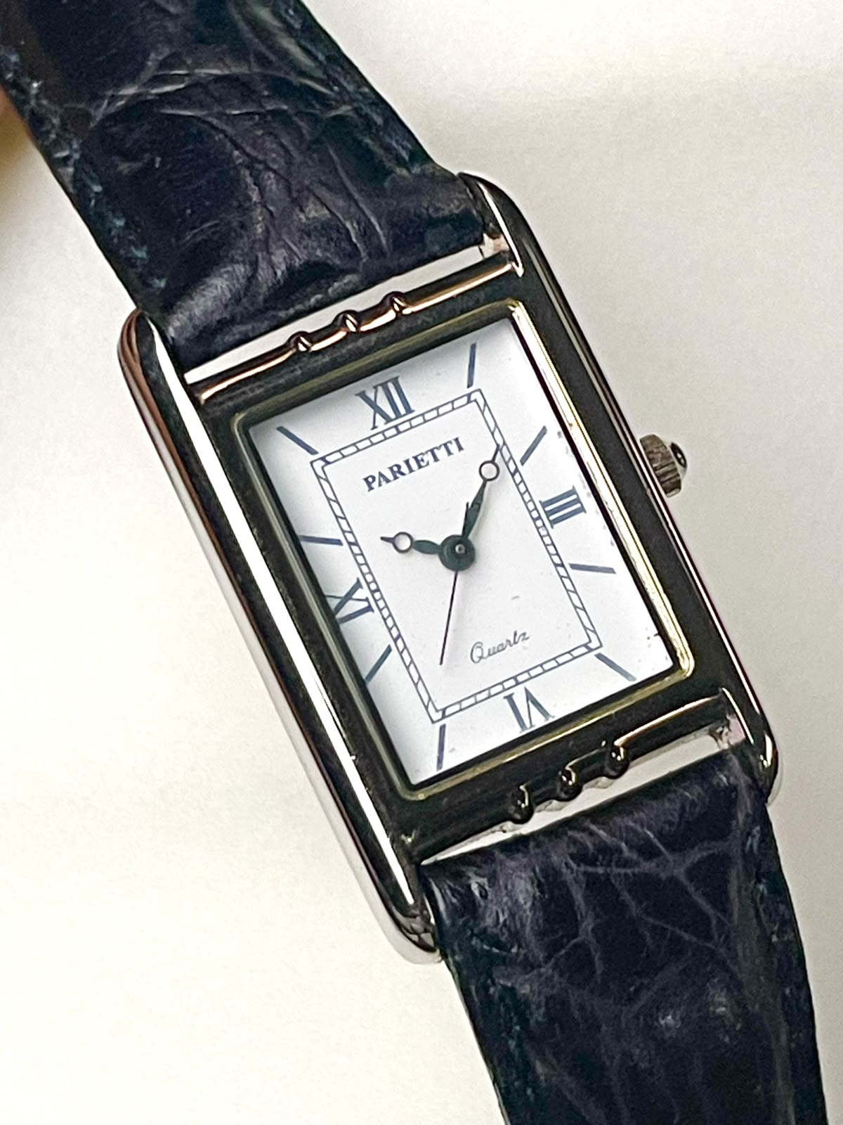 Vintage Parietti quartz tank-style Silver plated quartz watch.