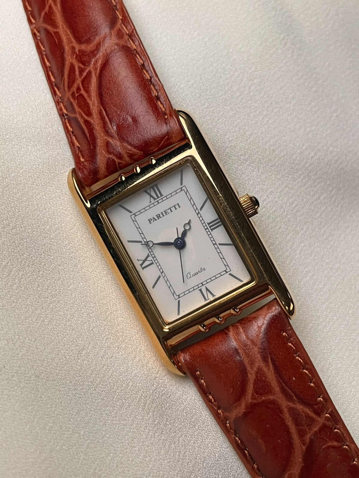 Vintage Parietti quartz tank-style Gold plated quartz watch.