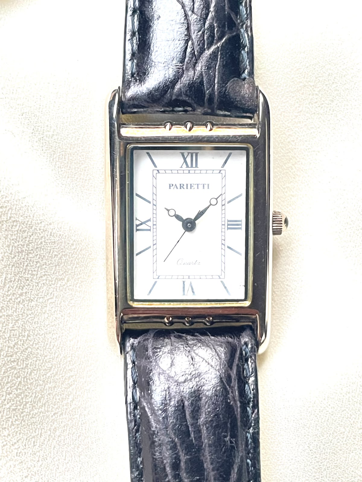 Vintage Parietti quartz tank-style Silver plated quartz watch.