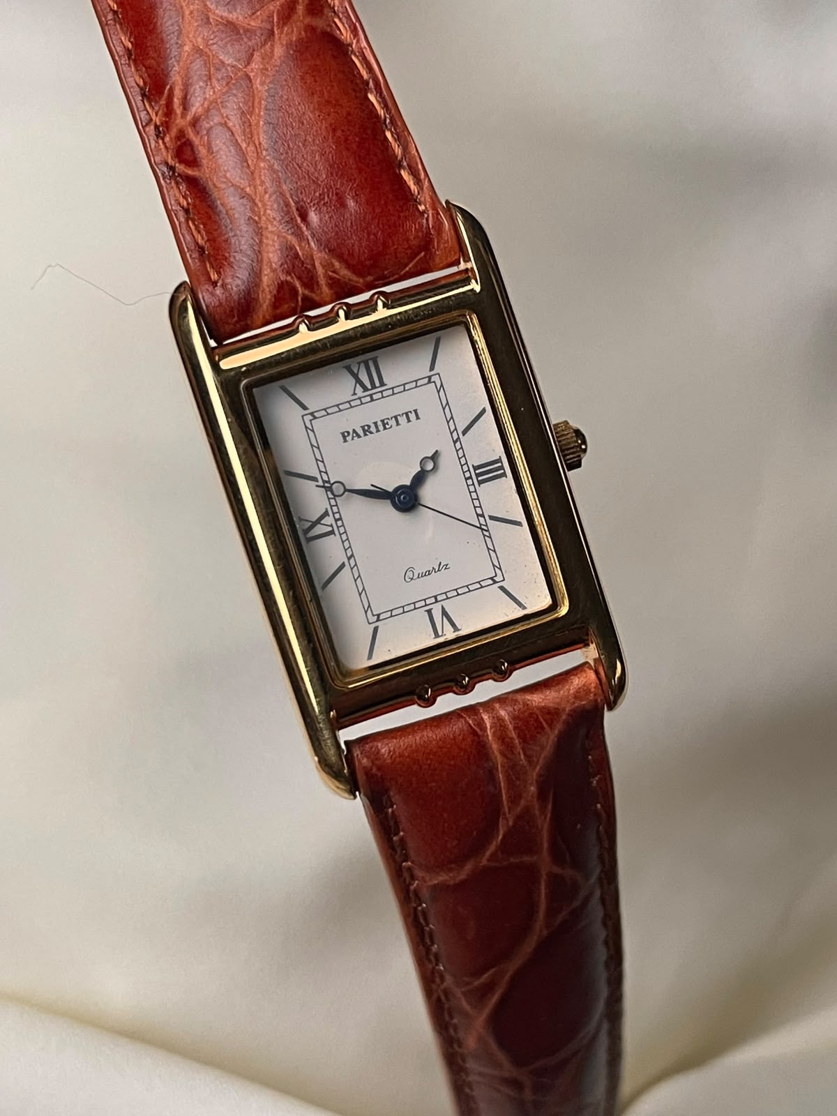 Vintage Parietti quartz tank-style Gold plated quartz watch.