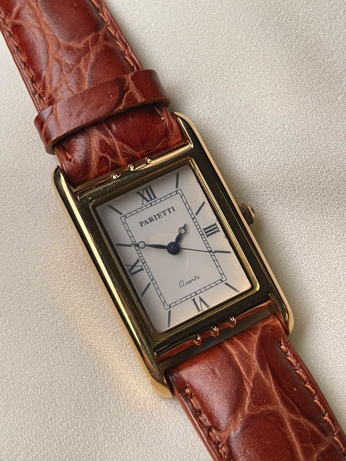 Vintage Parietti quartz tank-style Gold plated quartz watch.
