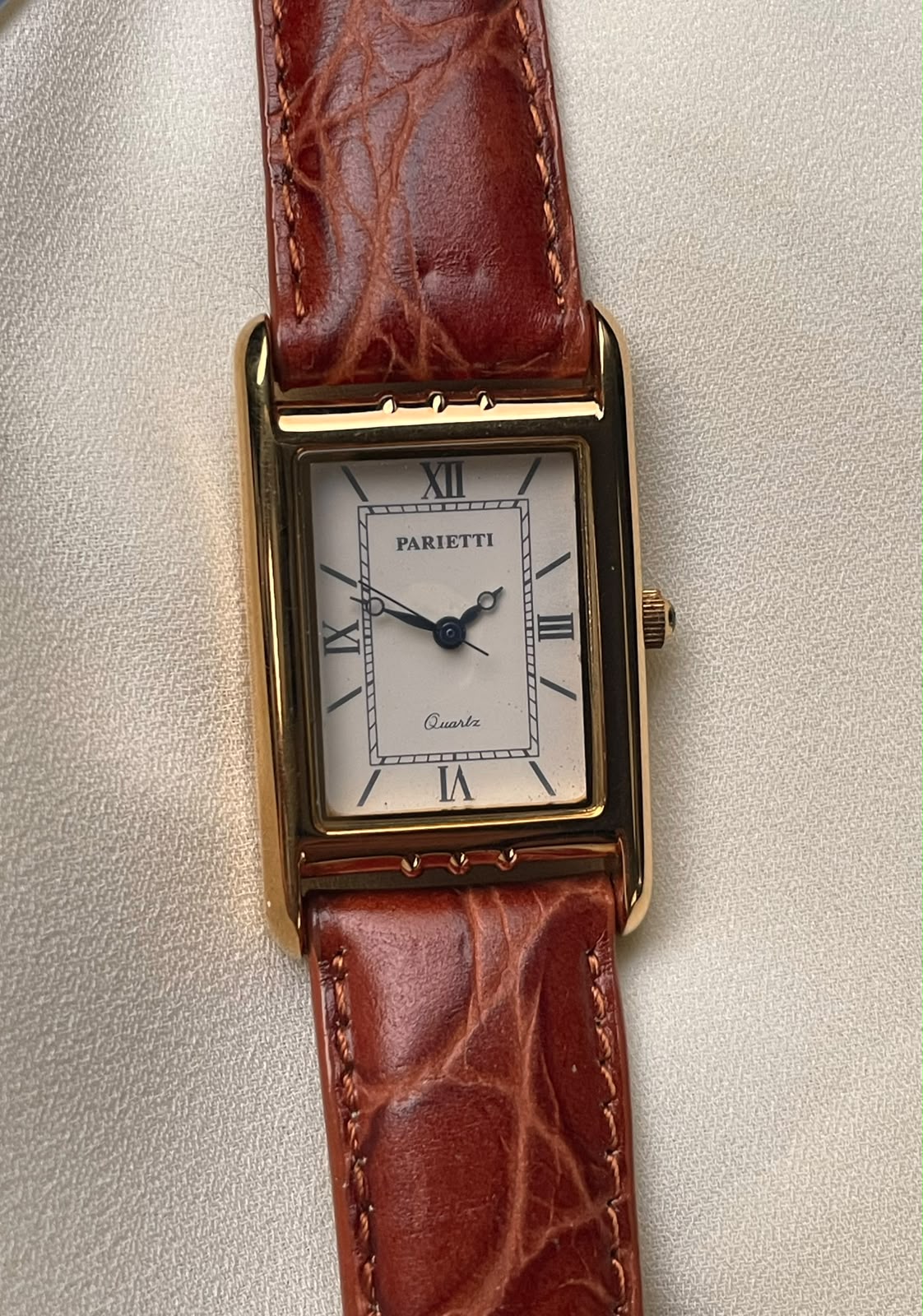 Vintage Parietti quartz tank-style Gold plated quartz watch.