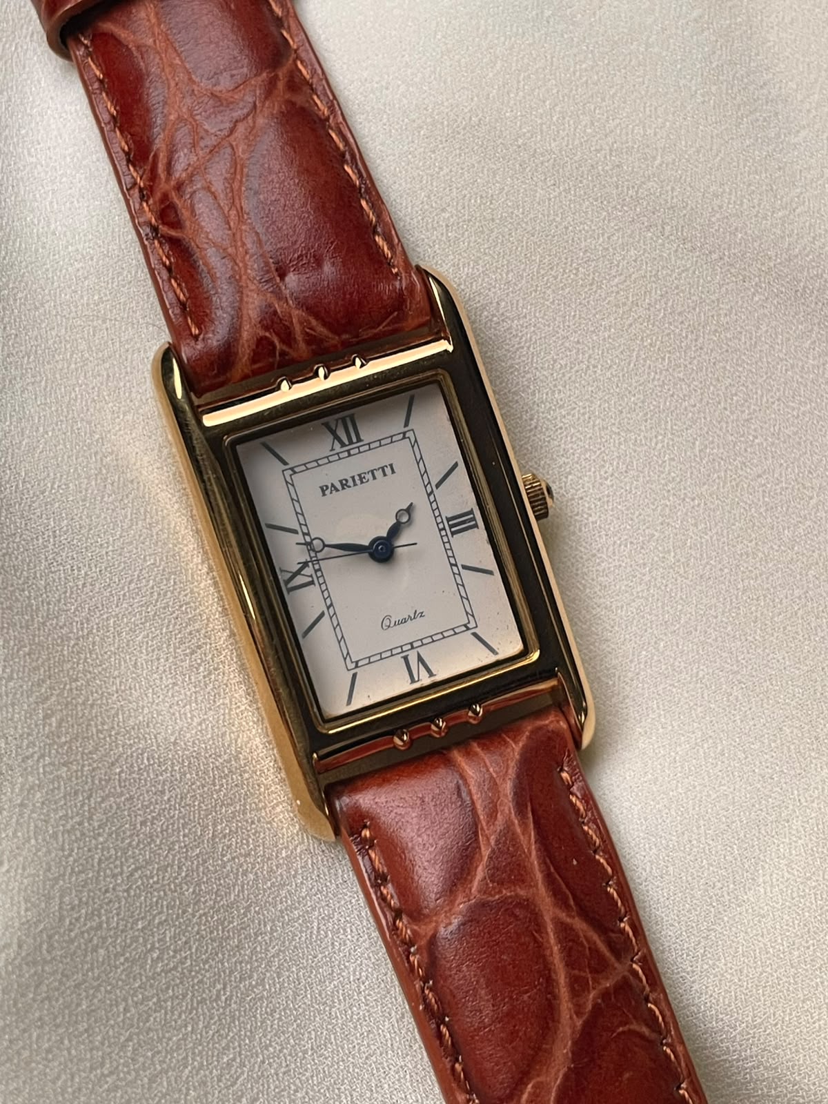 Vintage Parietti quartz tank-style Gold plated quartz watch.