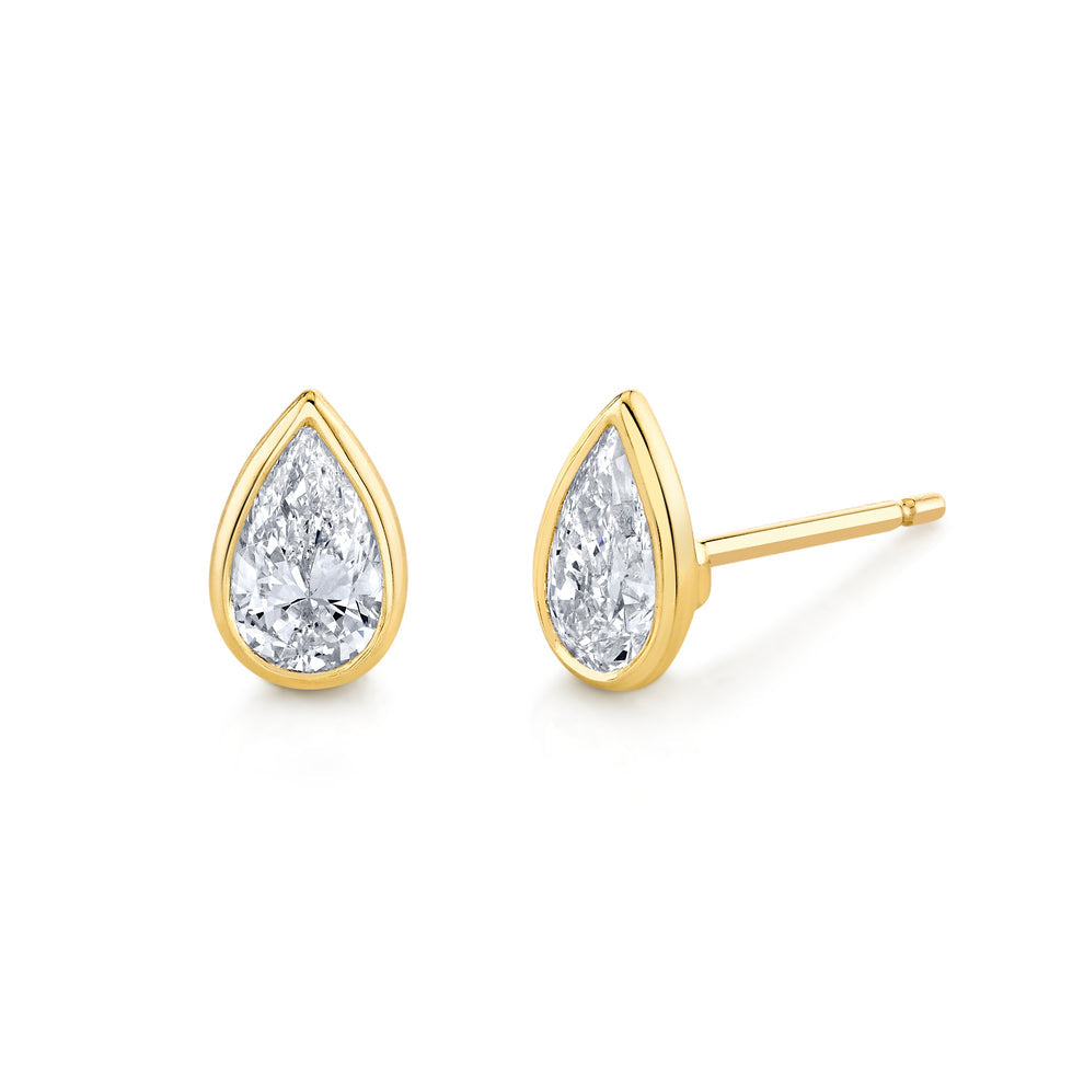Pear Diamond Bezel Set Studs Zirconia