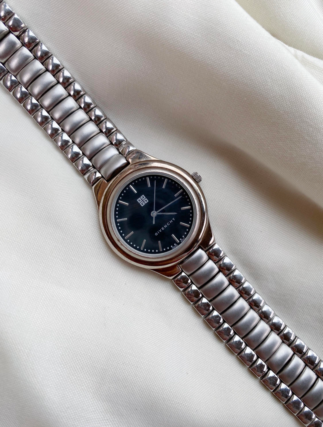 Silver Givenchy Watch | Black Dial | Vintage Unisex watch